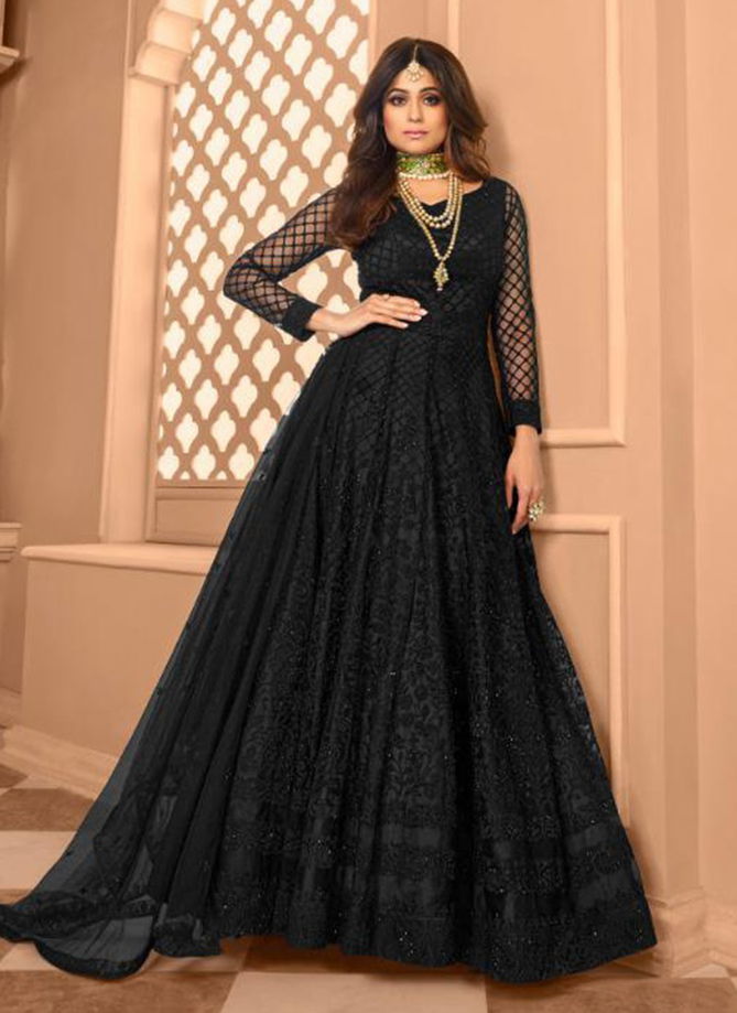 AASHIRWAD SANJANA Latest Fancy Designer Stylish Wedding Wear Butterfly Net With Front Back Neck Embroidery Work Gown Collection